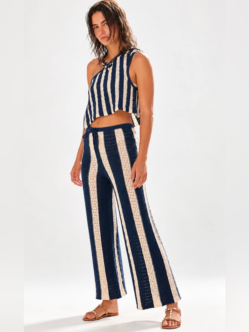 NEW FREE PEOPLE FREE-EST NAVY WHITE COMBO FREE-EST JOAN FAUXCHET PANTS TOP SET L